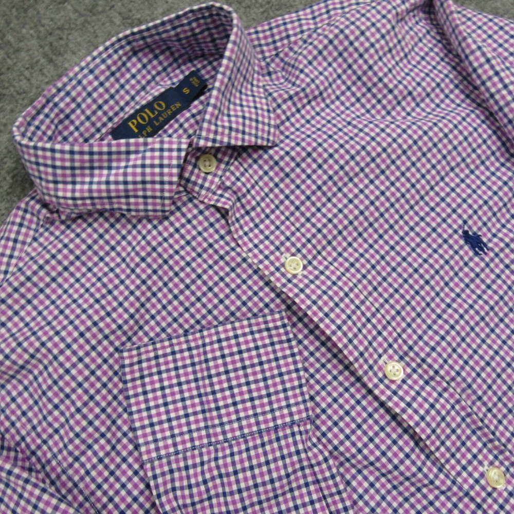 Polo Ralph Lauren Shirt Mens Small‎ Gingham Check Purple Blue Button Down Preppy